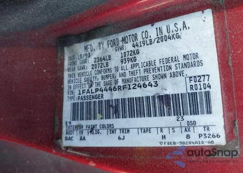 1994 Ford Mustang from USA, damaged, VIN 1FALP4446RF124643